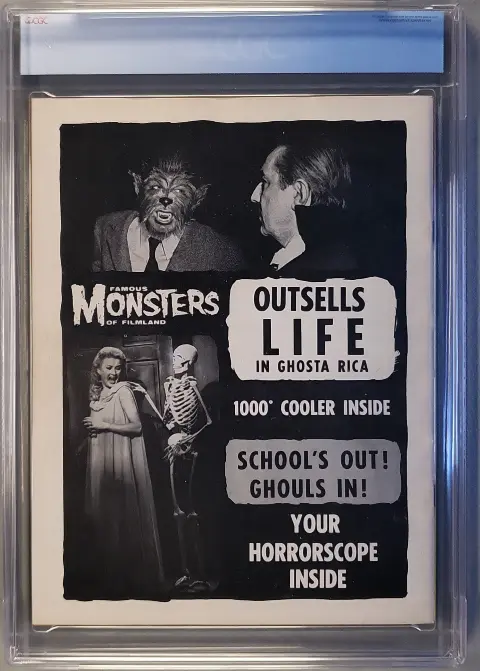 Famous Monsters of Filmland #8 Sep 1960, back cover of the CGC graded slab, graded CGC 7.5