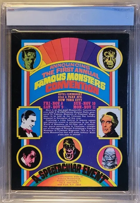 Famous Monsters of Filmland #112 Dec 1974, back cover of the CGC graded slab, graded CGC 9.6
