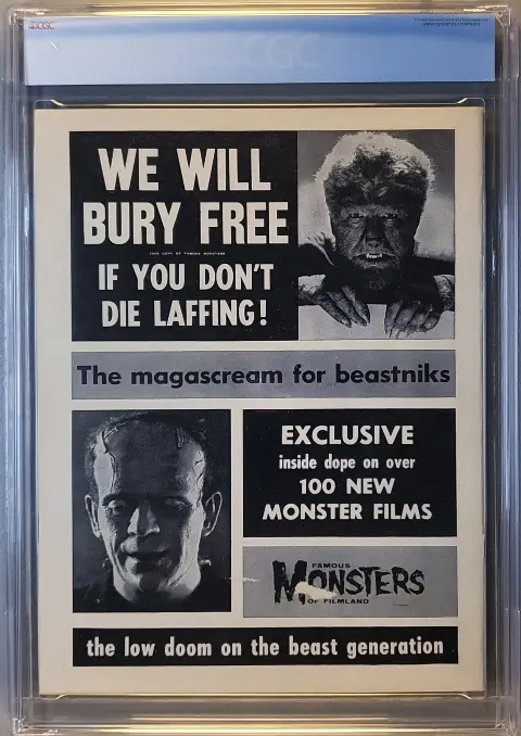 Famous Monsters of Filmland #4 Aug 1959, Ghouls Eye Variant, back cover of the CGC graded slab, graded CGC 6.0