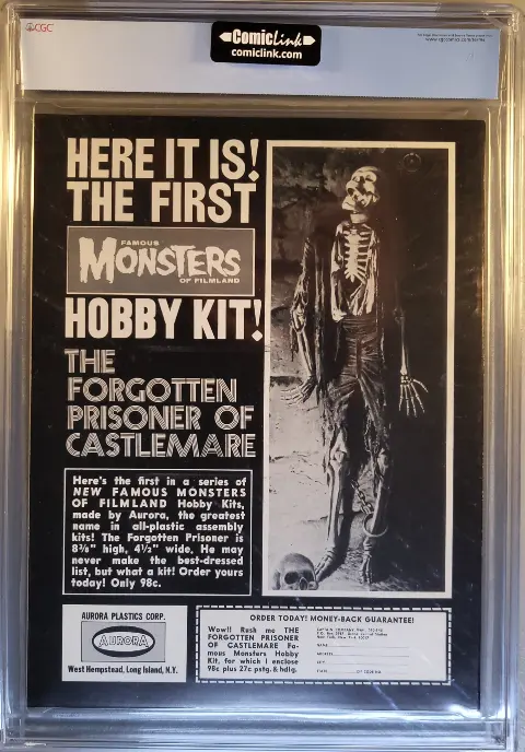 Famous Monsters of Filmland #45 Jul 1967, back cover of the CGC graded slab, graded CGC 9.6