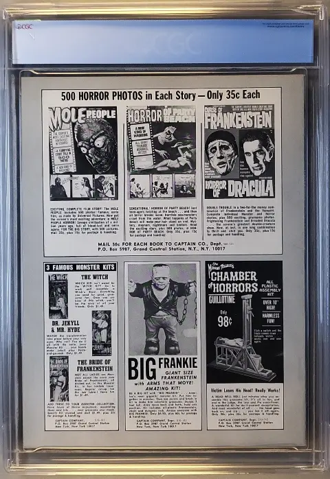 Famous Monsters of Filmland #43 Mar 1967, back cover of the CGC graded slab, graded CGC 9.6