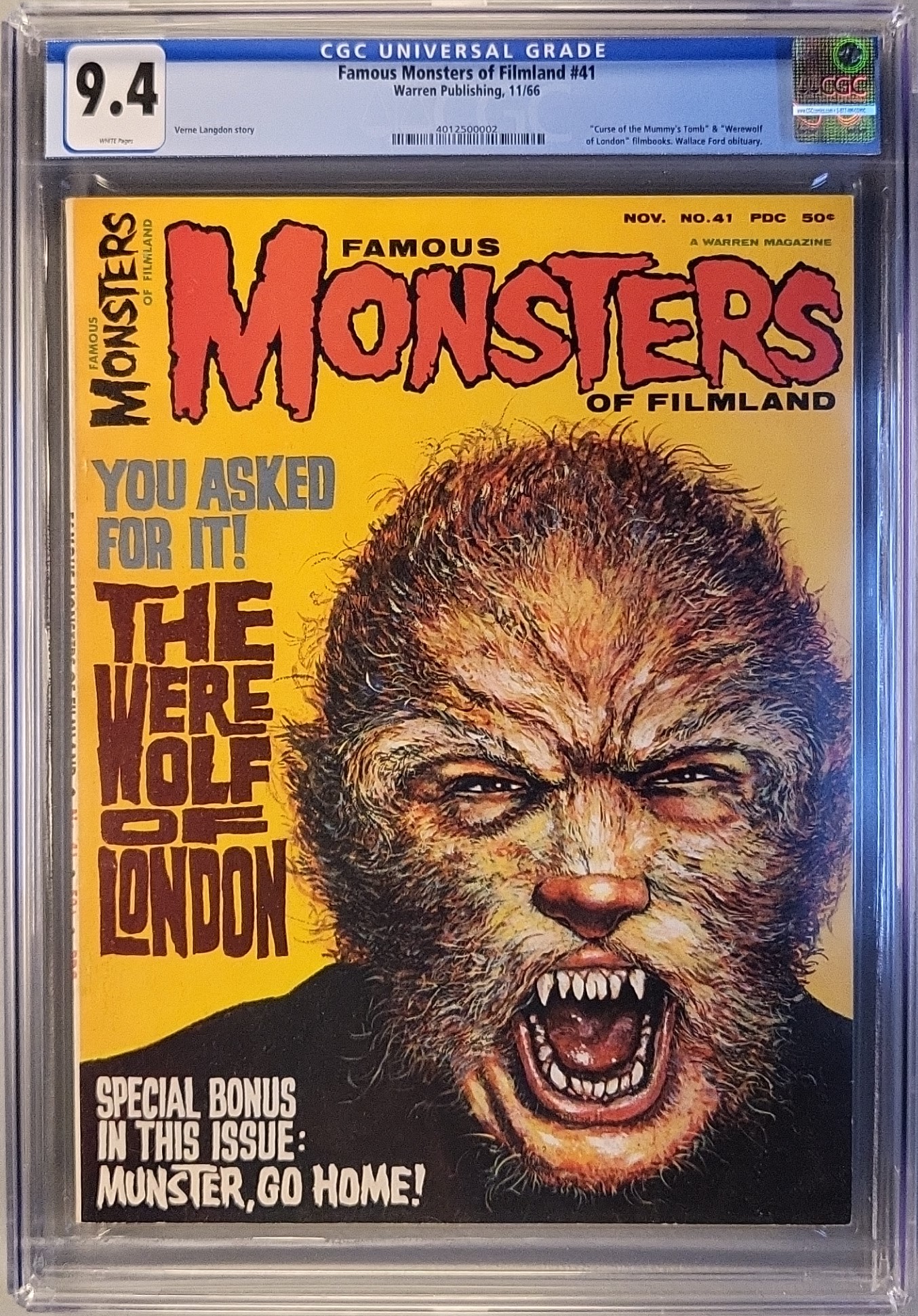 Famous Monsters of Filmland #41 CGC 9.4 White Pages! slab