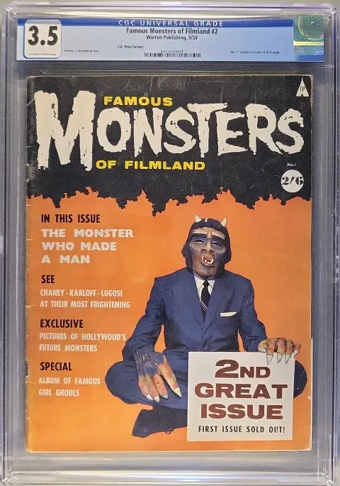 Famous Monsters of Filmland #2 UK Variant CGC 3.5 OW/W slab
