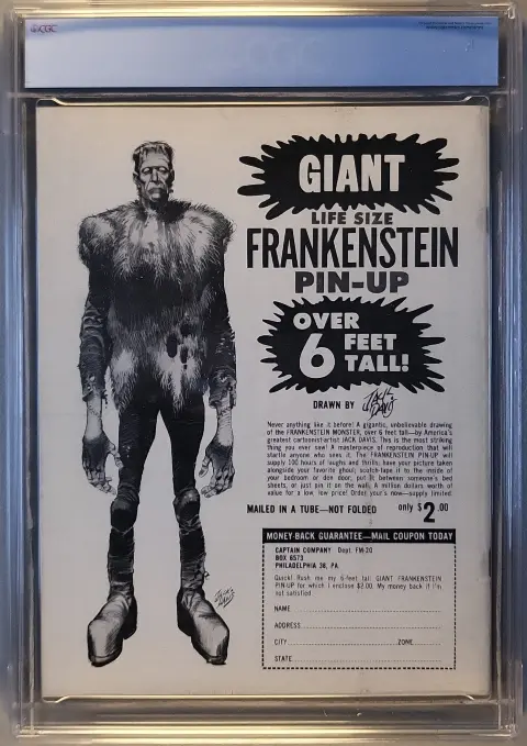 Famous Monsters of Filmland #20 Nov 1962, back cover of the CGC graded slab, graded CGC 7.0