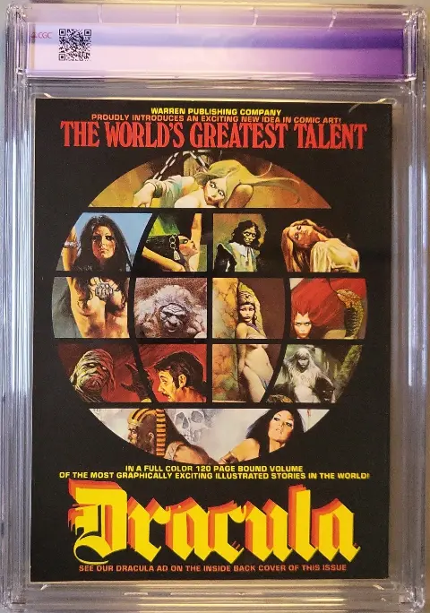 Famous Monsters of Filmland #99 Jul 1973, back cover of the CGC graded slab, graded CGC 9.2