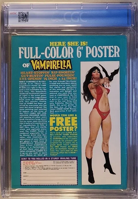 Famous Monsters of Filmland #94 Nov 1972, back cover of the CGC graded slab, graded CGC 8.0