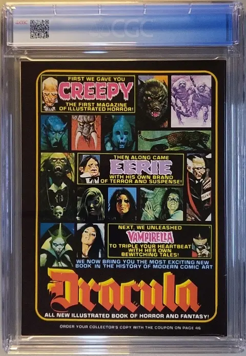 Famous Monsters of Filmland #97 Apr 1973, back cover of the CGC graded slab, graded CGC 8.0