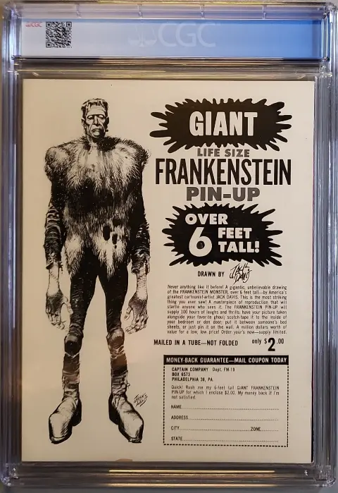 Famous Monsters of Filmland #19 Sep 1962, back cover of the CGC graded slab, graded CGC 7.5