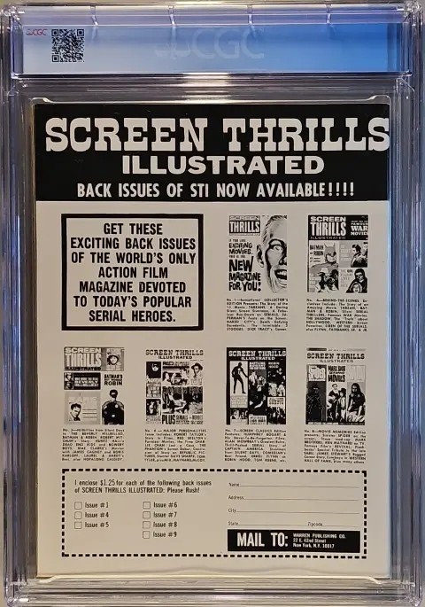 Famous Monsters of Filmland #56 Jul 1969, back cover of the CGC graded slab, graded CGC 9.4