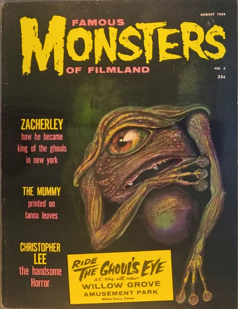Famous Monsters of Filmland #4 August 1959 Ghoul's Eye Variant cover painting by Albert Nuetzell of Martian from War of the Worlds