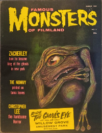 Famous Monsters of Filmland #4 August 1959 Ghoul's Eye Variant cover painting by Albert Nuetzell of Martian from War of the Worlds