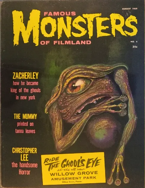 Famous Monsters of Filmland #4 August 1959 Ghoul's Eye Variant cover painting by Albert Nuetzell of Martian from War of the Worlds