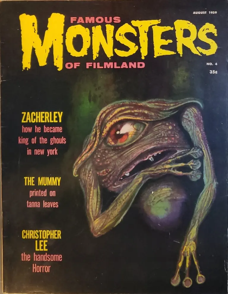 Famous Monsters of Filmland #4 August 1959 cover painting by Albert Nuetzell of Martian from War of the Worlds