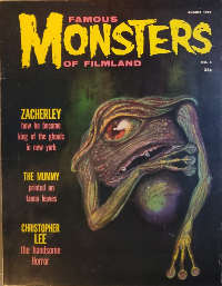 Famous Monsters of Filmland #4 August 1959 cover painting by Albert Nuetzell of Martian from War of the Worlds