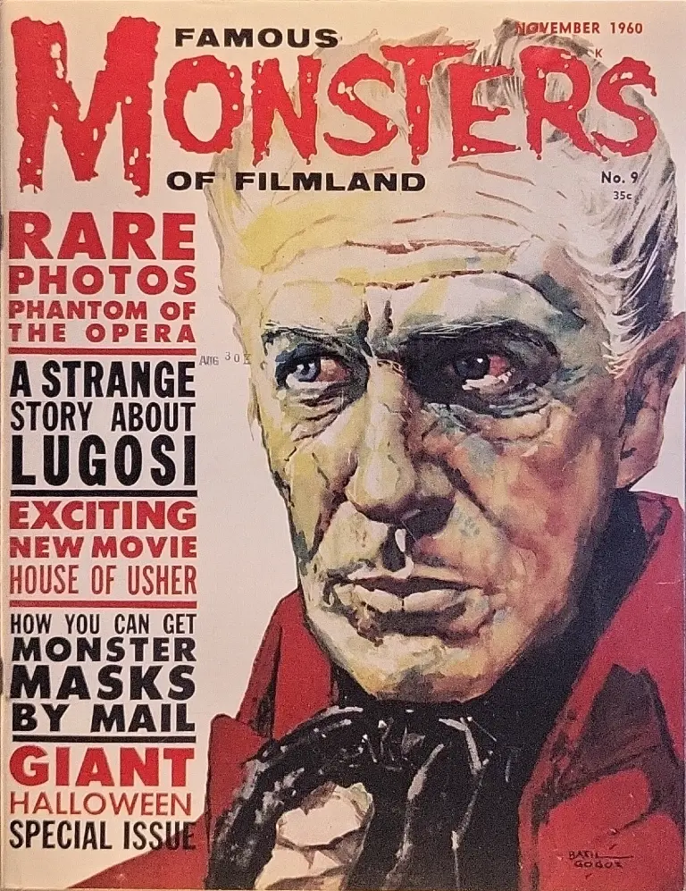 Famous Monsters of Filmland #9 November 1960 cover painting by Basil Gogos of Vincent Price from House of Usher