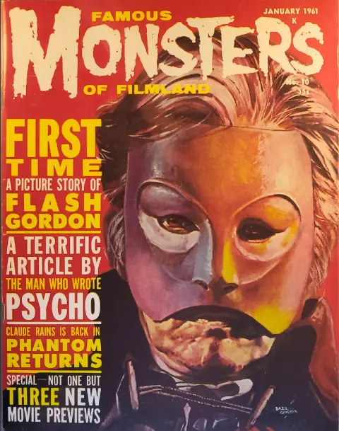 Famous Monsters of Filmland #10 January 1961 cover painting by Basil Gogos of Claude Rains with mask from Phantom of the Opera