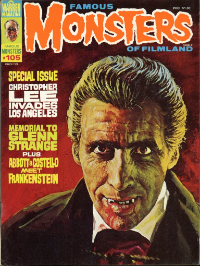 Famous Monsters of Filmland #105 March 1974 cover painting of Christopher Lee as Dracula by Basil Gogos featuring horror vampire themes