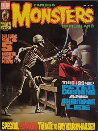 Famous Monsters of Filmland #117 July 1975 cover painting of skeleton fight from The Seventh Voyage of Sinbad by Ken Kelly featuring adventure fantasy themes