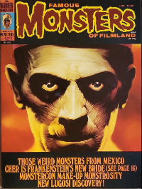 Famous Monsters of Filmland issue #121 December 1975 cover by Ken Kelly featuring Boris Karloff as The Mummy from the classic Universal horror film