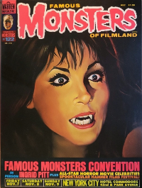 Famous Monsters of Filmland issue #122 January 1975 cover by Ken Kelly featuring Ingrid Pitt as a seductive vampire