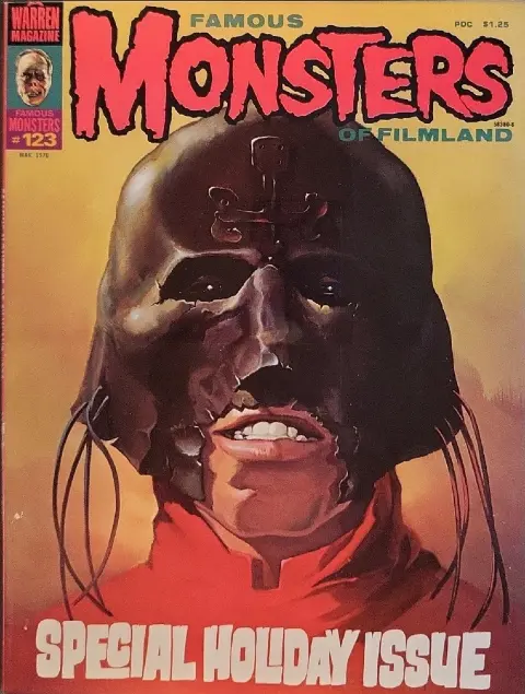 Famous Monsters of Filmland issue #123 March 1976 cover by Ken Kelly featuring terrifying face from Hammer's Plague of the Zombies
