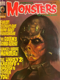 Famous Monsters of Filmland issue #127 August 1976 cover by Ken Kelly featuring Bride of Frankenstein at Universal Studios