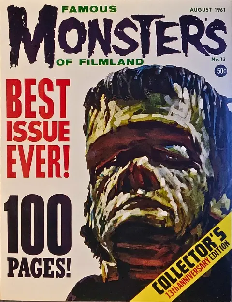 Famous Monsters of Filmland #13 August 1961 uncredited cover painting of Frankenstein Monster