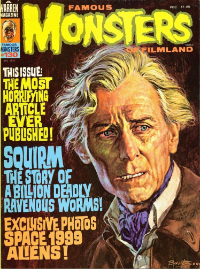 Famous Monsters of Filmland issue #130 December 1976 cover by Basil Gogos featuring iconic portrait of Peter Cushing