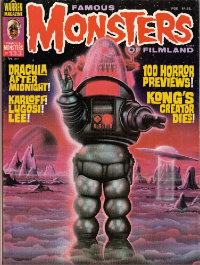 Famous Monsters of Filmland issue #133 April 1977 cover featuring classic painting of Robby the Robot from Forbidden Planet