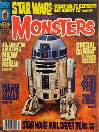 Famous Monsters of Filmland issue #138 October 1977 cover by Don Maitz featuring adorable R2-D2 from Star Wars