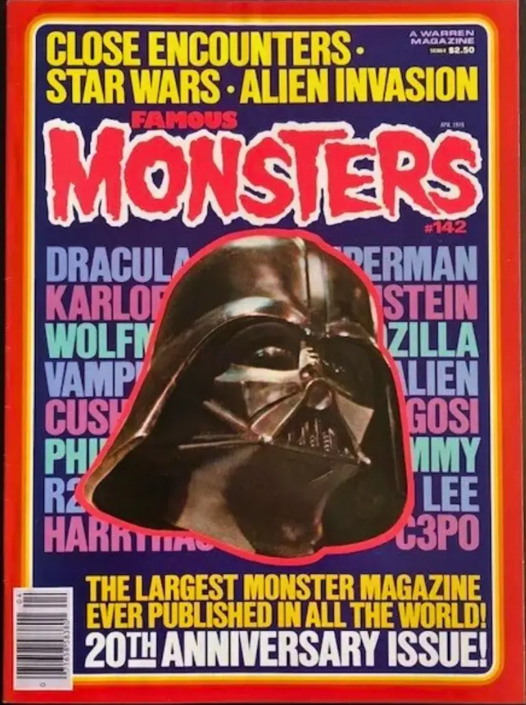 Famous Monsters of Filmland issue #142 April 1978 20th Anniversary fold-out cover featuring Darth Vader over horror genre legends