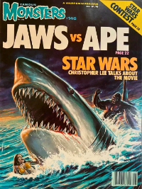 Famous Monsters of Filmland issue #146 August 1978 cover by Bob Larkin featuring gorilla vs shark from schlock classic A*P*E