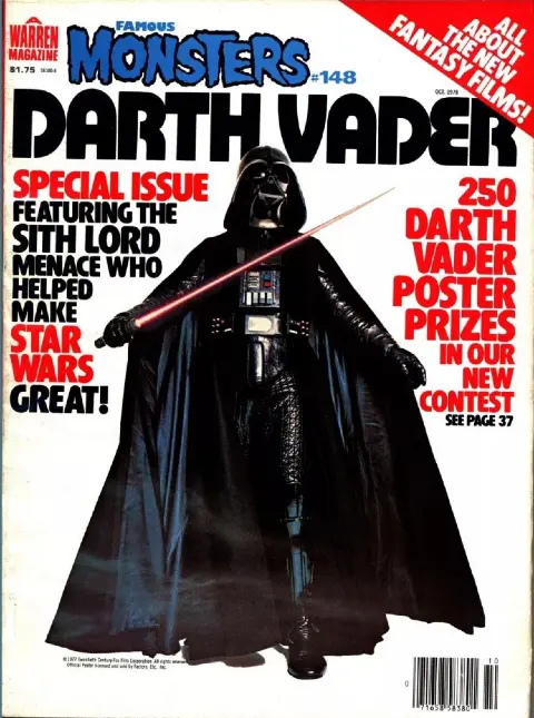 Famous Monsters of Filmland issue #148 October 1978 cover featuring iconic Darth Vader poster art from Star Wars