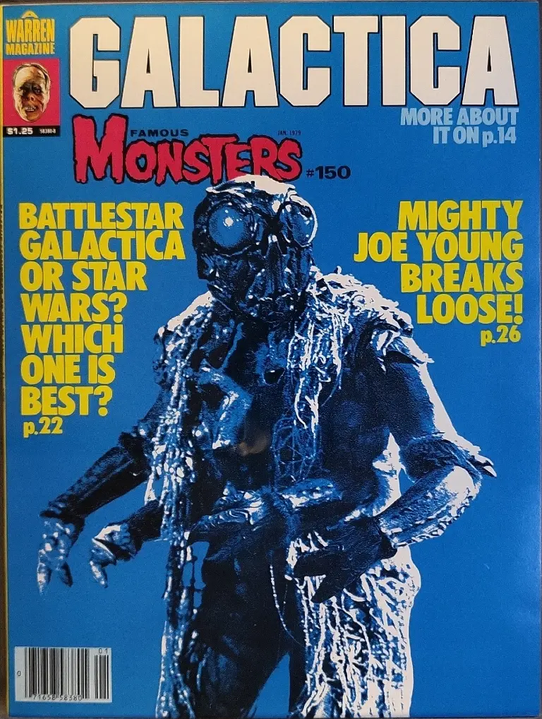 Famous Monsters of Filmland issue #150 January 1978 landmark cover featuring four-armed insect monster from Battlestar Galactica