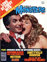 Famous Monsters of Filmland issue #154 June 1979 cover featuring comedic color still from Love at First Bite with George Hamilton and Susan St. James
