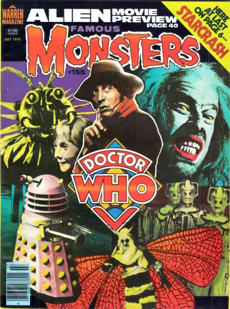 Famous Monsters of Filmland issue #155 July 1979 cover featuring tinted photos of Tom Baker as the Fourth Doctor Who
