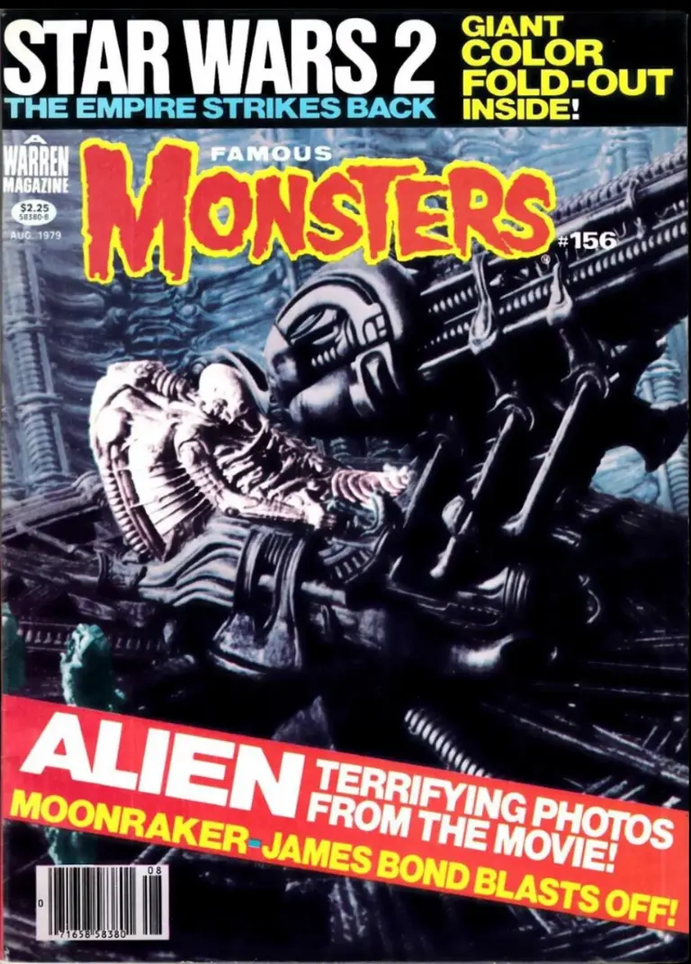 Famous Monsters of Filmland issue #156 August 1979 fold-out cover featuring terrifying color still from Ridley Scott's Alien