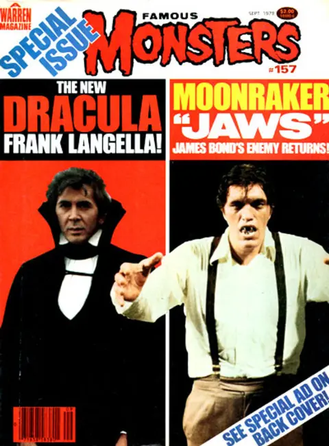 Famous Monsters of Filmland issue #157 September 1979 cover featuring Frank Langella as Dracula and Richard Kiel from Moonraker
