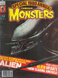 Famous Monsters of Filmland issue #158 October 1979 cover featuring biomechanical Alien xenomorph painting by H.R. Giger
