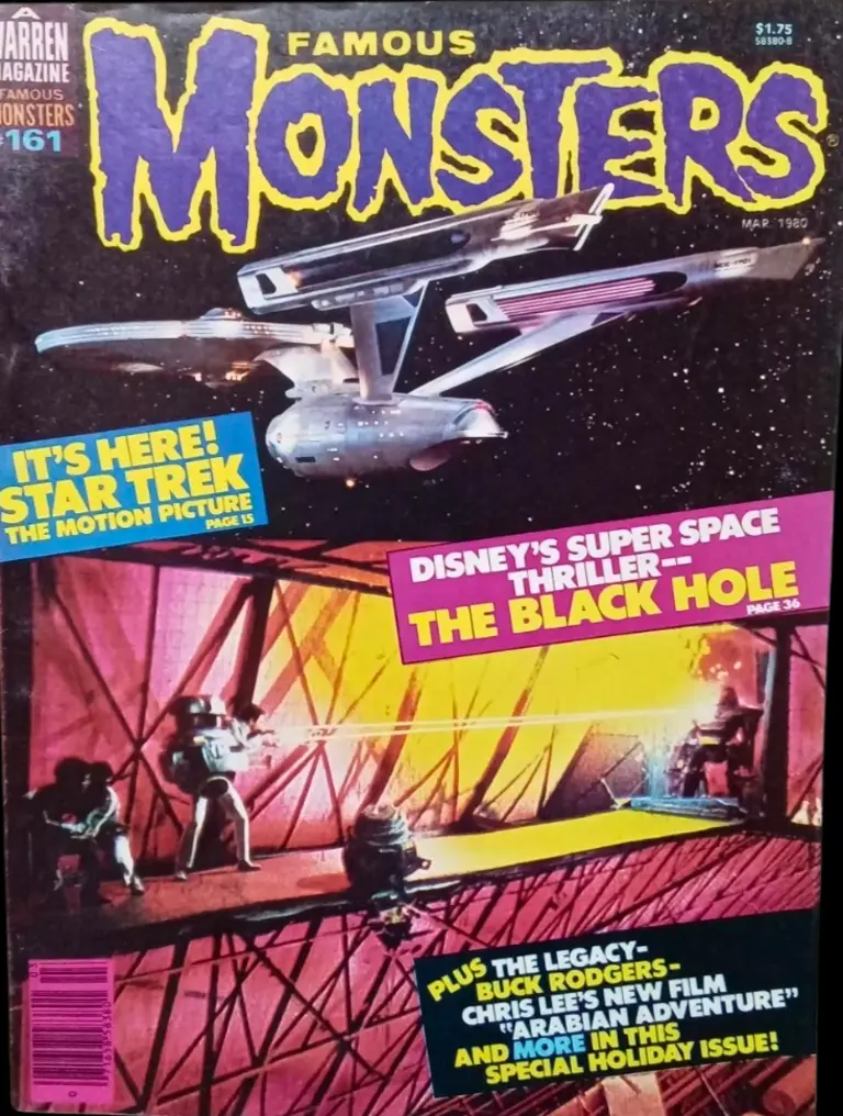 Famous Monsters of Filmland issue #161 March 1980 cover featuring dual color stills from Star Trek: The Motion Picture and Disney's The Black Hole