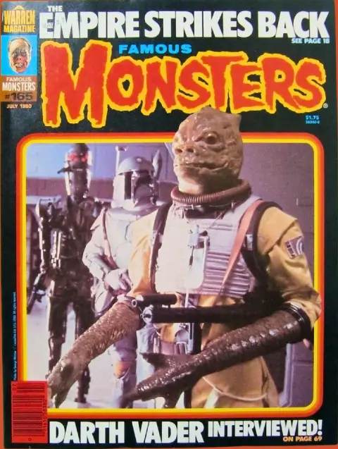 Famous Monsters of Filmland issue #165 July 1980 cover featuring color still of alien bounty hunters from The Empire Strikes Back