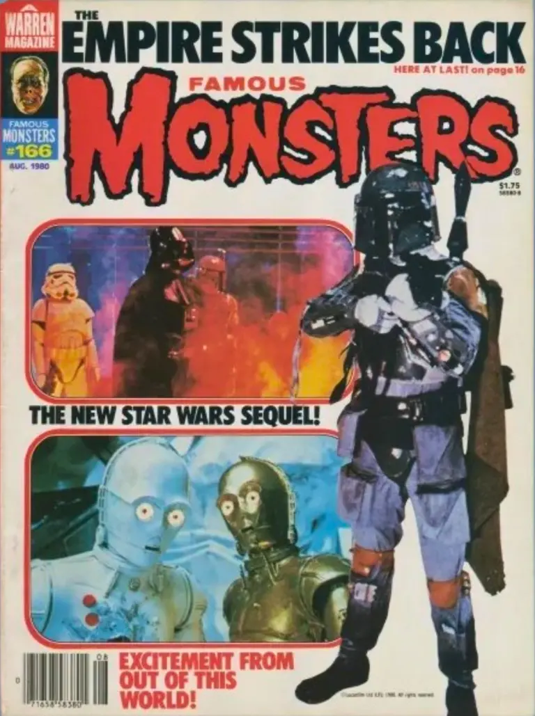 Famous Monsters of Filmland issue #166 August 1980 cover featuring three dynamic color stills from The Empire Strikes Back