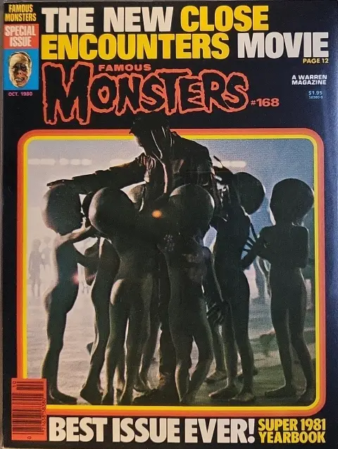 Famous Monsters of Filmland issue #168 October 1980 cover featuring color still of Richard Dreyfuss with aliens from Close Encounters of the Third Kind Special Edition
