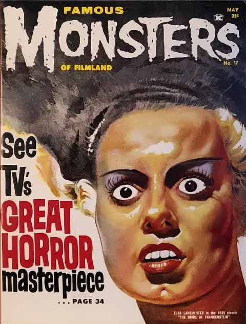 Famous Monsters of Filmland #17 May 1962 cover painting by Basil Gogos of Elsa Lanchester from Bride of Frankenstein
