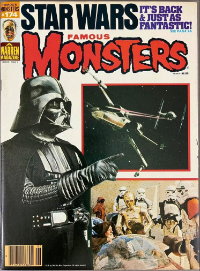 Famous Monsters of Filmland issue #174 June 1981 cover featuring three color stills of Darth Vader, Luke Skywalker, Obi-Wan Kenobi, and battling TIE fighters from Star Wars