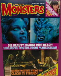 Famous Monsters of Filmland issue #182 April 1982 cover featuring Bobbie Bresee from Mausoleum and witches from Clash of the Titans