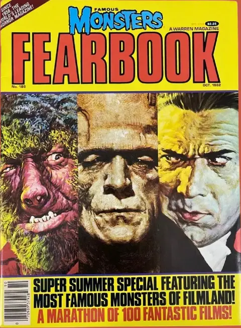 Famous Monsters of Filmland issue #188 October 1982 cover featuring classic Basil Gogos and Sanjulian paintings of Wolf Man, Dracula, and Frankenstein Monster