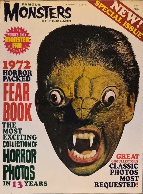 Famous Monsters of Filmland 1972 Yearbook cover featuring full-face monster from Hammer's The Reptile