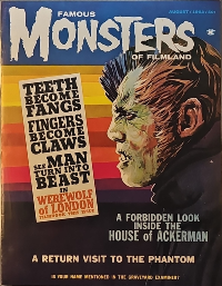 Famous Monsters of Filmland #24 August 1963 uncredited cover painting of Henry Hull as Werewolf of London