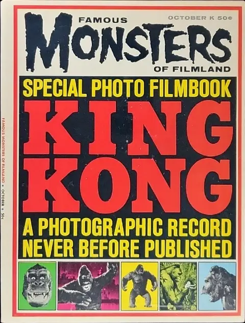 Famous Monsters of Filmland #25 October 1963 cover with King Kong in red letters four stills and drawing from film